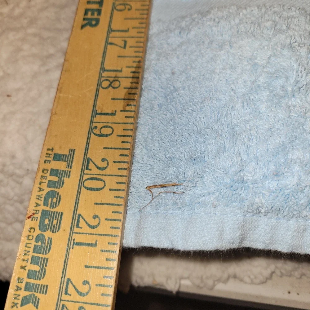 Vintage Blue Bath Towel & Washcloth Set Embroidered Floral Bow 100%‎ Cotton